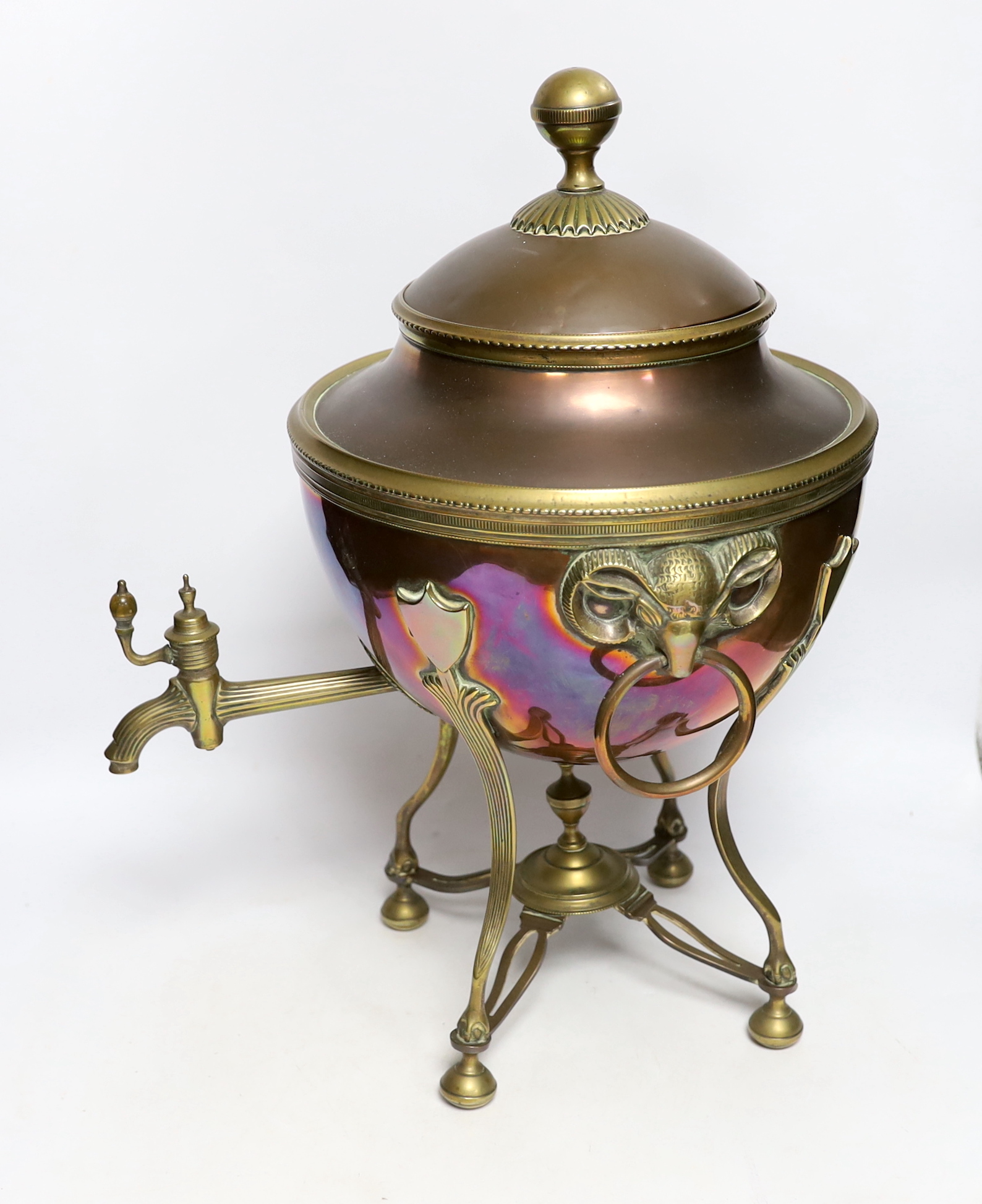 A Regency copper and brass tea urn, 46cm high